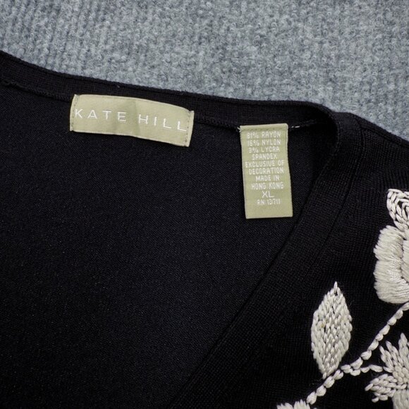 Kate Hill Black Knit Cardigan Floral Embroidered Romantic Vintage Boho Size XL - Picture 5 of 14
